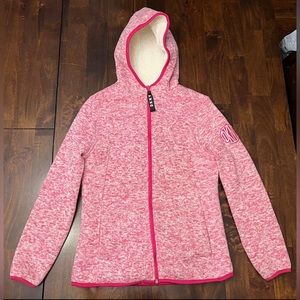 DKNY Fleece Lined Pink & White Full Zip Hooded Jacket Misses/Juniors sz L(14-16)